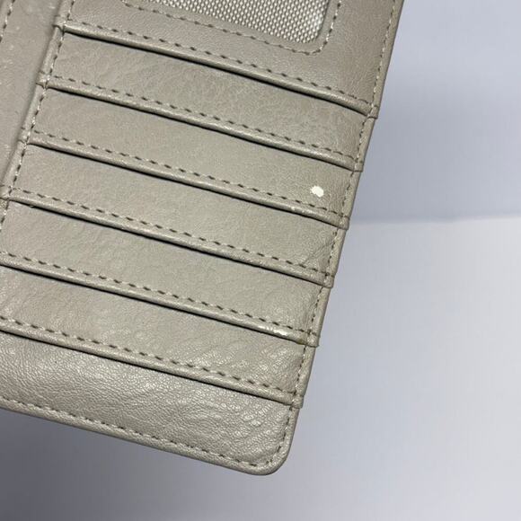 Fossil Wallet Bi-Fold Snap Gray Tan Leather Snap Zip Neutral Lightweight - Picture 8 of 13